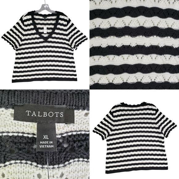 Talbots Sweater Womens Size XL Open Knit Short Sleeve Coastal Stripe New - Picture 2 of 10